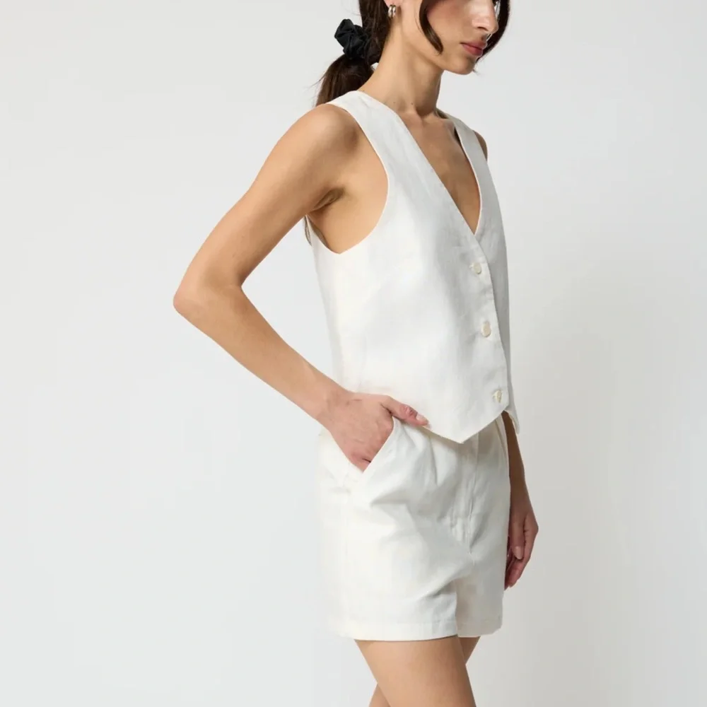 Almina Concept white linen blazer vest size small Buttondown sleeveless v-neck - Picture 5 of 10